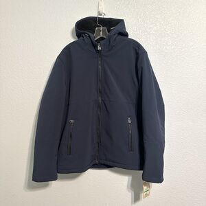 Levi's Jacket Mens Large Blue Hooded Water Resistant Softshell Zip Up Bomber New